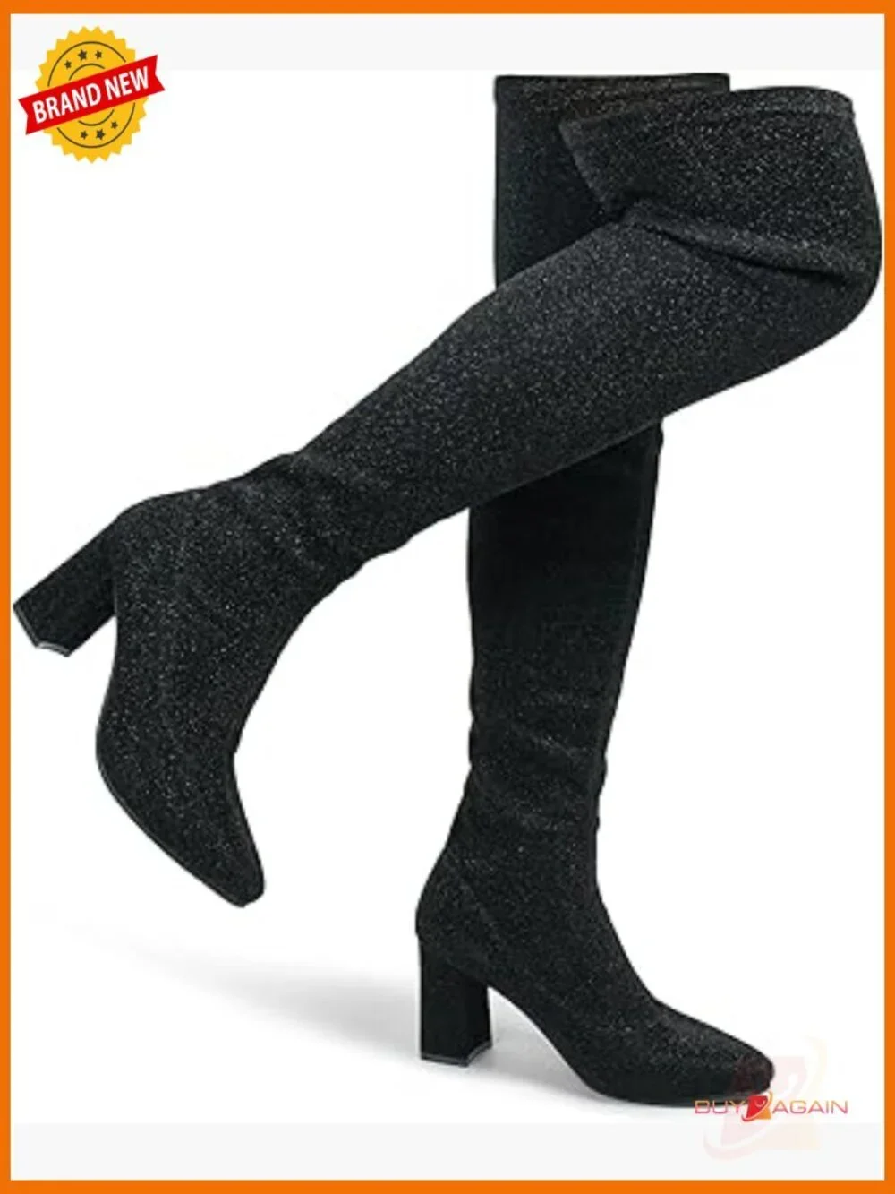 Women's Chunky Heel Over the Knee Boots Pointed Toe Shiny Dressy